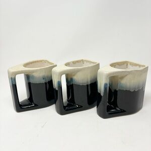 RODOLFO PADILLA Stoneware Mugs Blue Beige Drip Glaze Set Of 3 MCM Southwest
